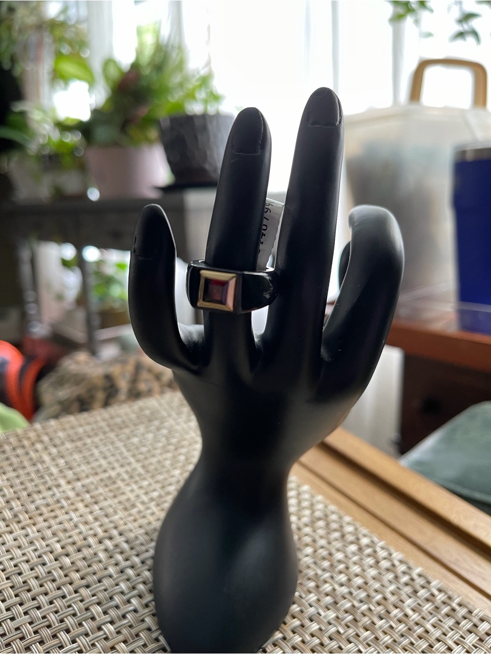 NWT Ring BLACK JADE 14k Gold & Princess Cut Garnet Size 6 Never Worn - Picture 10 of 10